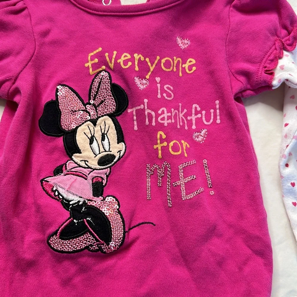 Disney Baby size 9 month bundle Pink Minnie Mouse Onesie, Winnie the Pooh outfit